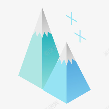 手绘的两座手绘的简化雪山矢量图图标图标