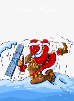 圣诞节栅栏翻墙的圣诞老人卡通插画ep高清图片