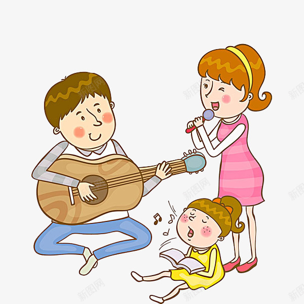 唱歌的父母png免抠素材_88icon https://88icon.com 一家人 卡通 吉他 唱歌 小女孩 简笔 话筒
