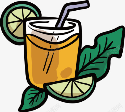 橙汁饮料杯清凉夏日手绘饮料杯矢量图图标图标