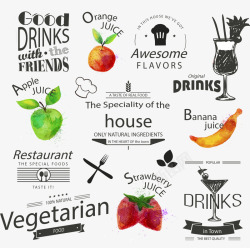 11款水彩餐厅与果汁标签矢量图素材