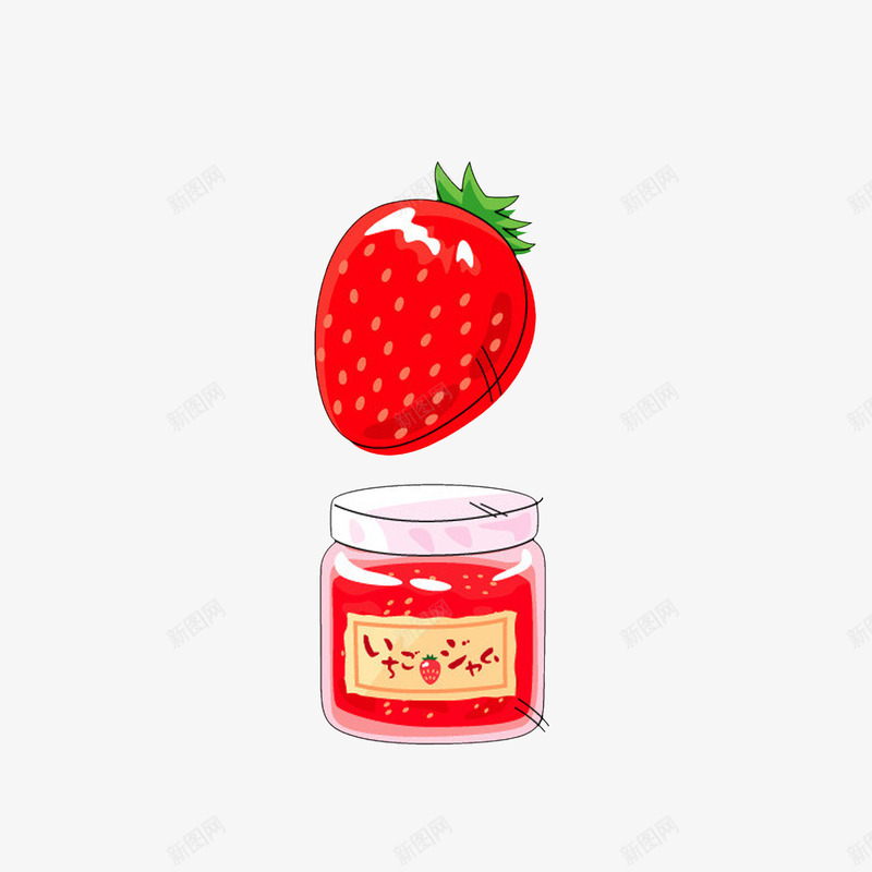 卡通手绘草莓酱psd免抠素材_88icon https://88icon.com 一颗草莓 卡通手绘 塑料瓶 罐头瓶 草莓酱