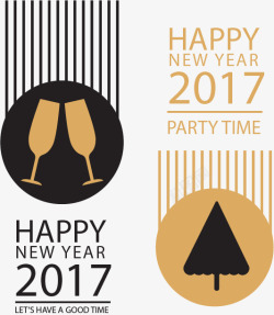 干杯免费png黑色金色条纹新年条幅矢量图高清图片