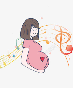 孕妇妈妈卡通手绘胎教音乐高清图片