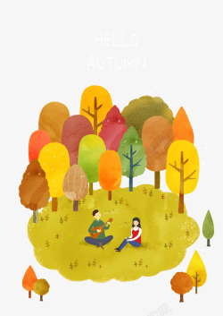 秋天唯美手绘旅游户外野炊图素材