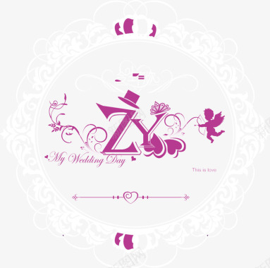 结婚丘比特花纹婚礼logo矢量图图标图标