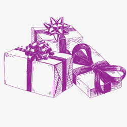 手绘紫色丝带礼盒素描素材