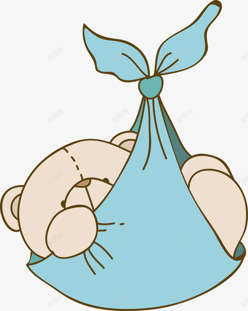 蓝色小熊包袱png免抠素材_88icon https://88icon.com 可爱小熊 小熊 母婴 玩具 童趣 绿色包袱 装饰图案