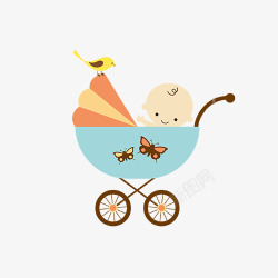 婴儿小推车坐在推车里的宝宝高清图片