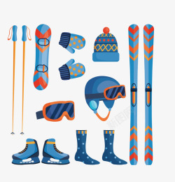 滑雪装备矢量蓝色冬季运动装备矢量图高清图片