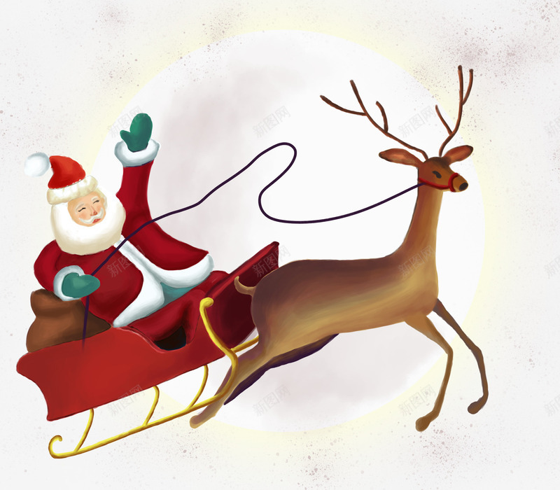 送礼物的圣诞老人png免抠素材_88icon https://88icon.com 卡通手绘 圣诞老人 圣诞节 月亮 装饰图案 送礼 驾车 麋鹿