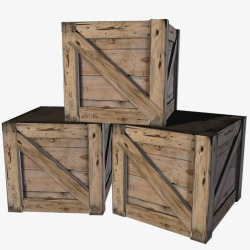 木纹色方形箱子一堆木箱子高清图片