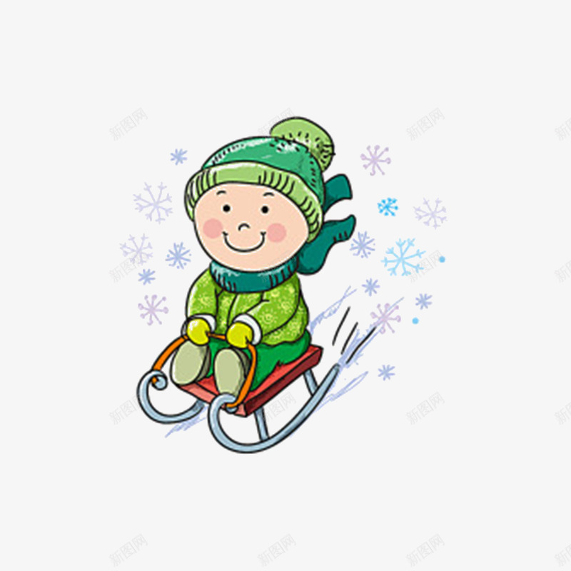 卡通小孩滑雪png免抠素材_88icon https://88icon.com 下雪运动 卡通雪花 小人 滑雪 滑雪橇 雪地 雪橇