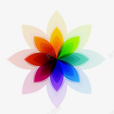 水彩彩虹素材七色花logo图标图标