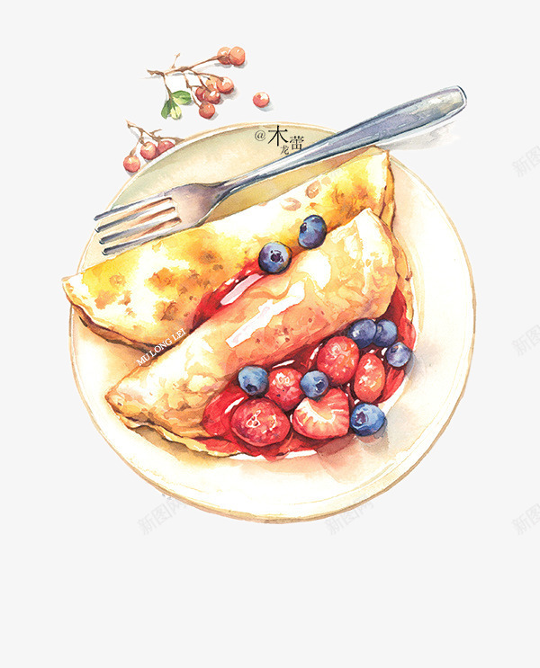 手绘草莓鸡蛋png免抠素材_88icon https://88icon.com 手绘食物 水果 红色草莓 蓝莓 鸡蛋饼