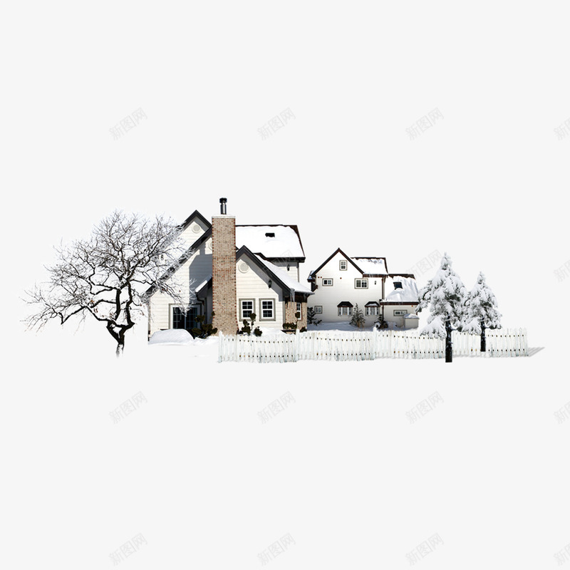 房屋雪景psd免抠素材_88icon https://88icon.com 圣诞素材 房屋 雪景