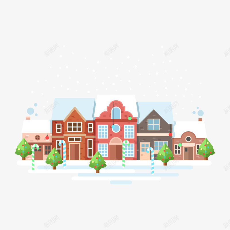 雪景插画矢量图ai免抠素材_88icon https://88icon.com 下雪 房屋 扁平 街道 矢量图