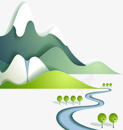 纸板插画山脉与河流素材