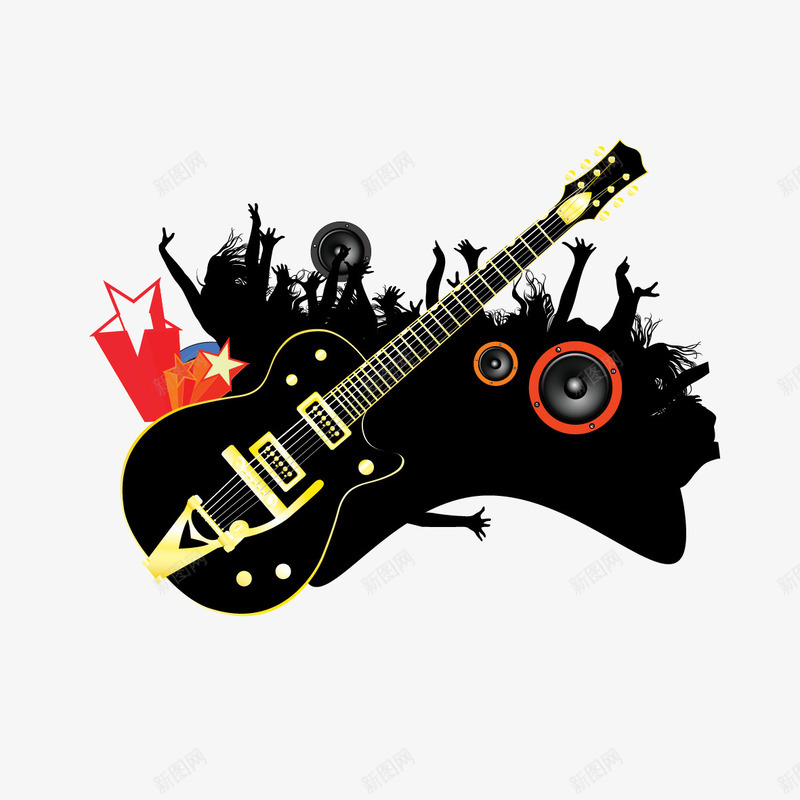 吉他和人物剪影png免抠素材_88icon https://88icon.com 人物剪影 吉他 音乐背景 音响