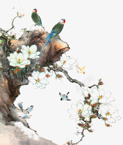 中式花鸟背景墙中国风花鸟图高清图片