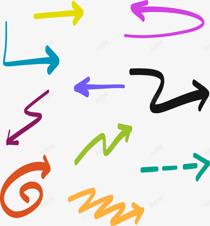 手绘多色箭头矢量图ai免抠素材_88icon https://88icon.com 回旋箭头 手绘箭头 旋转箭头 涂鸦 直角箭头 矢量图