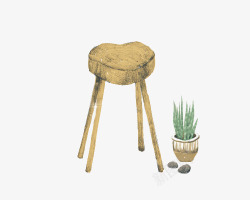手绘凳子和盆栽素材