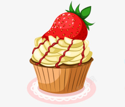 卡通手绘草莓纸杯蛋糕素材