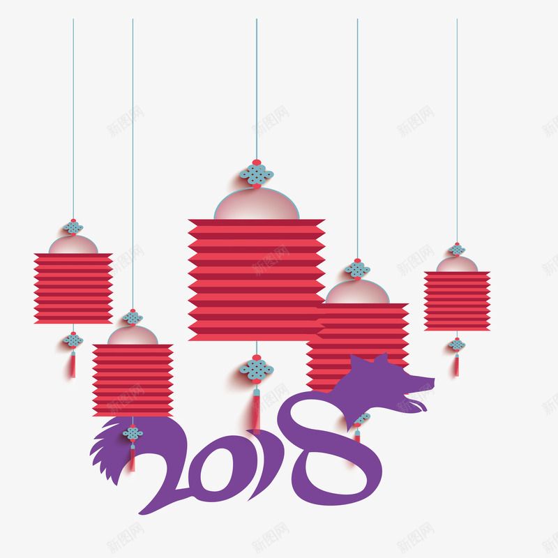 红色灯笼恭迎新春矢量图eps免抠素材_88icon https://88icon.com 2018新年 吉祥如意 恭迎新春 灯笼 狗年快乐 红色喜庆 矢量图