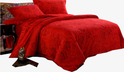 红色玫瑰印花婚床七夕素材