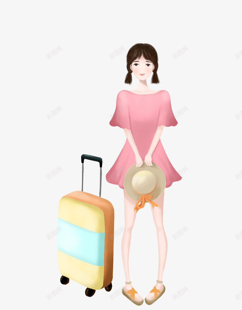 卡通手绘旅行的少女插画psd免抠素材_88icon https://88icon.com 卡通手绘 可爱 少女 插画 旅游 漂亮 行李箱