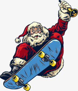 滑滑板圣诞节呆萌圣诞老人高清图片
