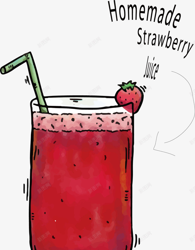 卡通手绘草莓果汁png免抠素材_88icon https://88icon.com 创意 动漫动画 卡通手绘 简约 红色 草莓果汁