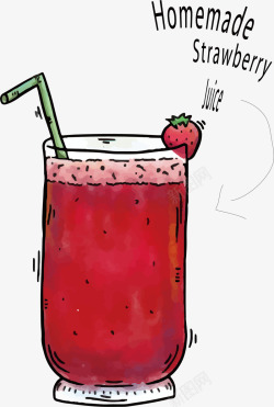 卡通手绘草莓果汁素材