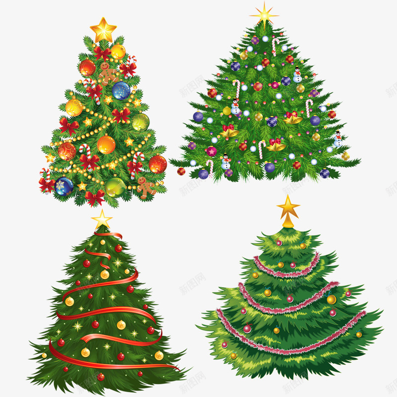 漂亮圣诞树组合png免抠素材_88icon https://88icon.com 圣诞元素 圣诞树 圣诞节 彩灯 绿色