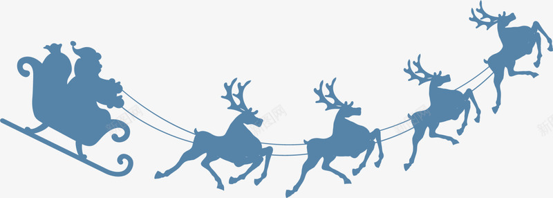 圣诞节蓝色麋鹿png免抠素材_88icon https://88icon.com 喜庆 圣诞老人 圣诞节麋鹿 奔跑 蓝色雪橇 蓝色麋鹿