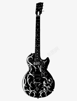 手绘黑白时尚吉他矢量图素材