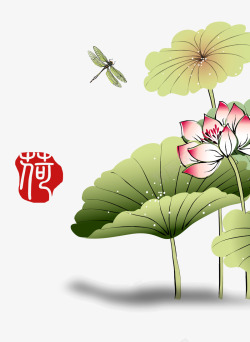中式花鸟背景墙荷花高清图片