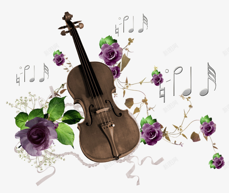 小提琴和音符png免抠素材_88icon https://88icon.com 小提琴 玫瑰 紫色 绿叶 音符