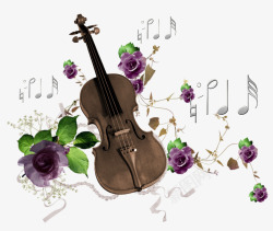 卡通手绘吉他紫色玫瑰花素材