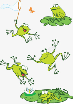 卡通荷叶上捕食青蛙素材