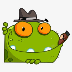 卡通微笑的可爱青蛙先生抽雪茄插素材