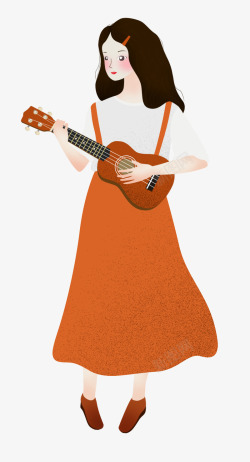 插画十月你好弹吉他的女孩素材