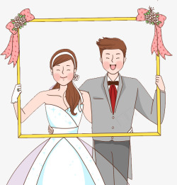 手绘漫画插画婚礼现场结婚的新人素材