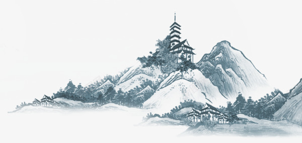 中国风水墨山水画png免抠素材_88icon https://88icon.com 中国风画作 传统风景画 塔楼 山水画 山水画壁纸 水墨 爱国壁纸 装饰图案 高山