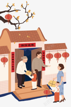 手绘中国风中秋节人物中秋插画素材