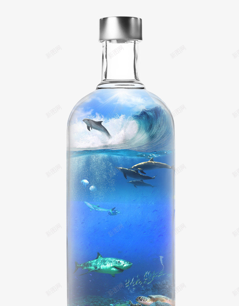 瓶子装鲨鱼png免抠素材_88icon https://88icon.com 图案设计 海洋 蓝瓶子 蓝色瓶子 鲨鱼