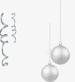 手绘圣诞挂饰银色球和彩带素材