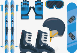 装备运动蓝色系冰雪运动工具矢量图高清图片