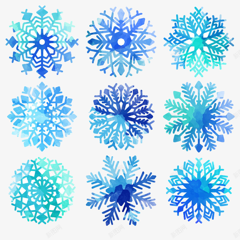 水彩绘蓝色雪花png免抠素材_88icon https://88icon.com 冬季装饰 卡通雪花 背景装饰 蓝色雪花 雪花