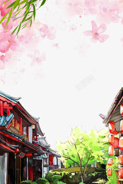 法国景点抠中国风建筑房子粉色花瓣装饰高清图片